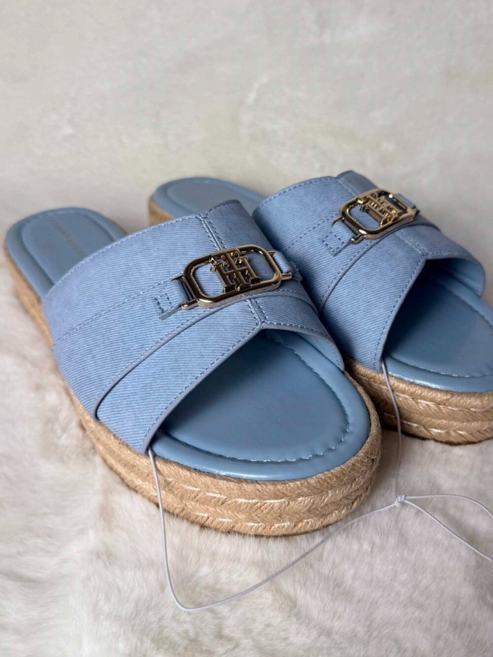 Tommy Hilfiger Light Blue Platform Espadrille Slides